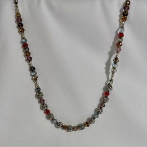 Vintage Latika necklace w colorful crystals and silver-plated beads expandable
